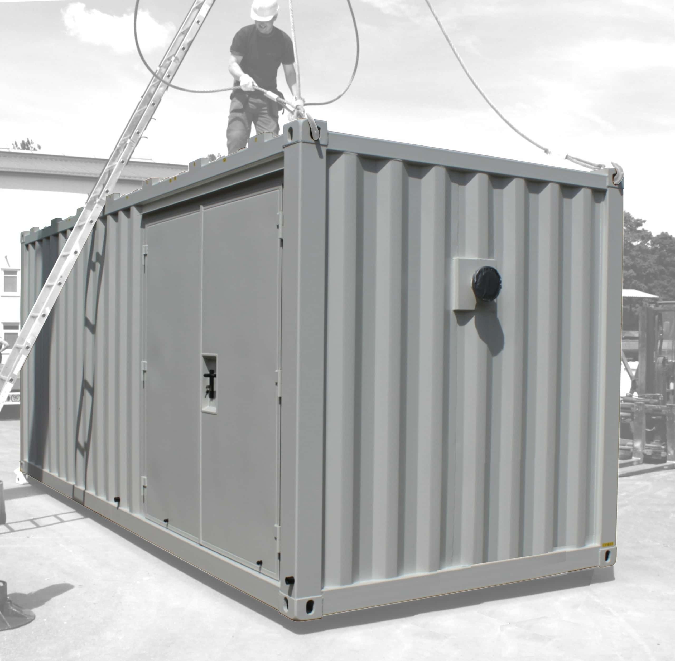 ABS intec - Technikcontainer Haustechnikcontainer ABS intec - Technikcontainer Technikcontainer seitliche Doppeltuer Flanschanschluss Verladung Mobilitaet RAL9010 scaled - Haustechnikcontainer