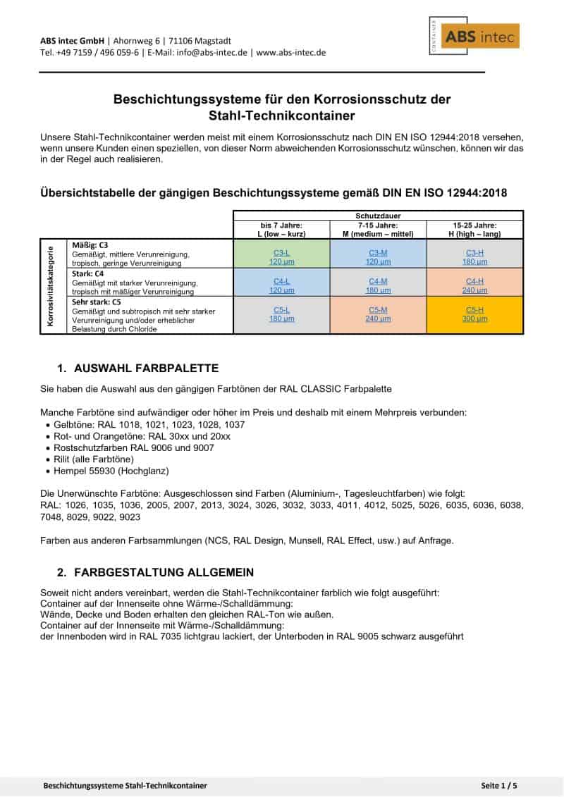 ABS intec - Technikcontainer Beschichtungssysteme Stahl Technikcontainer ABS intec GmbH 1 - Downloads