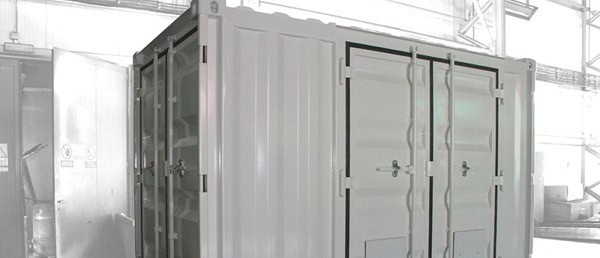 ABS intec - Technikcontainer Energiecontainer ABS intec - Technikcontainer Industriecontainer seitliche Doppeltuer Verriegelungsstange Kategorie 1 - Energiecontainer