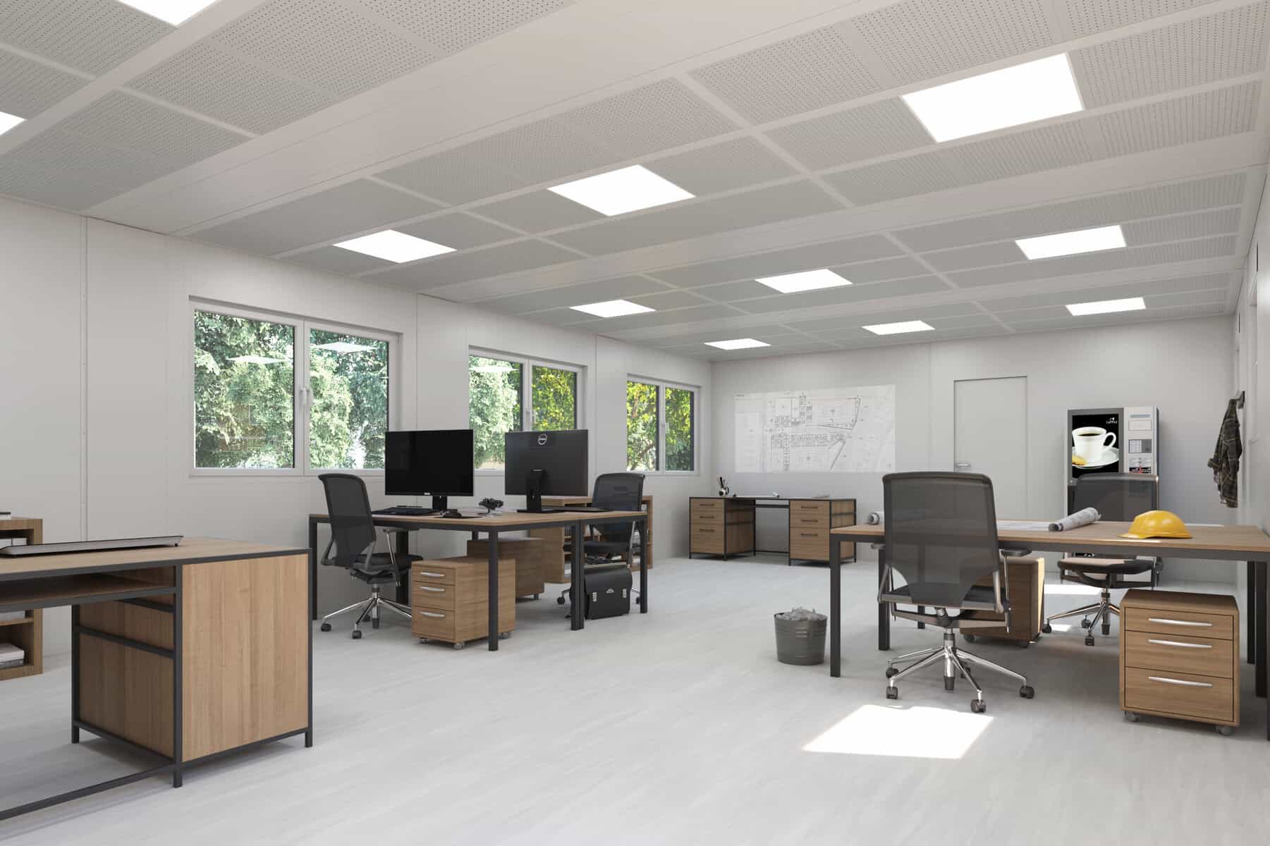 ABS intec - Technikcontainer Grossraumbuero Plus Line Containex abgehaengte Decke durchgehender Boden - Bürocontainer