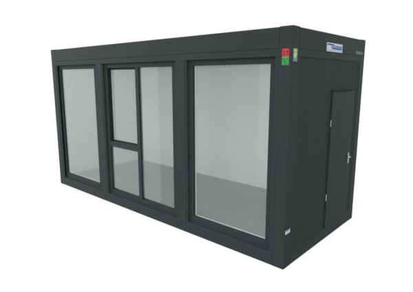 ABS intec - Technikcontainer Einzelcontainer PlusLine 3D Modell Vollverglasung Laengsseite 600x424 - Bürocontainer