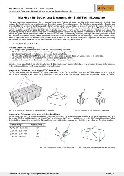 ABS intec - Technikcontainer Merkblatt fuer Bedienung Wartung Technikcontainer ABS intec GmbH DE - Downloads