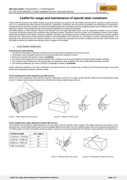 ABS intec - Technikcontainer Merkblatt fuer Bedienung Wartung Technikcontainer ABS intec GmbH EN - Downloads